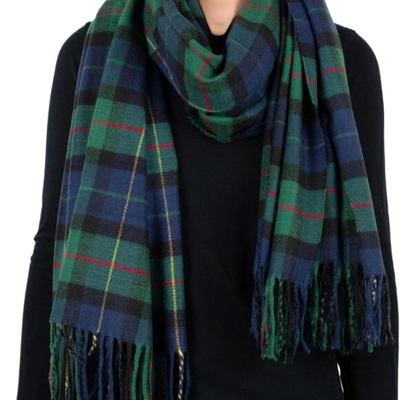 Long & Wide Scottish Clan Tartan Plaid Cashmere Feel Shawl Wrap Winter Warm Scar - Picture 4 of 6